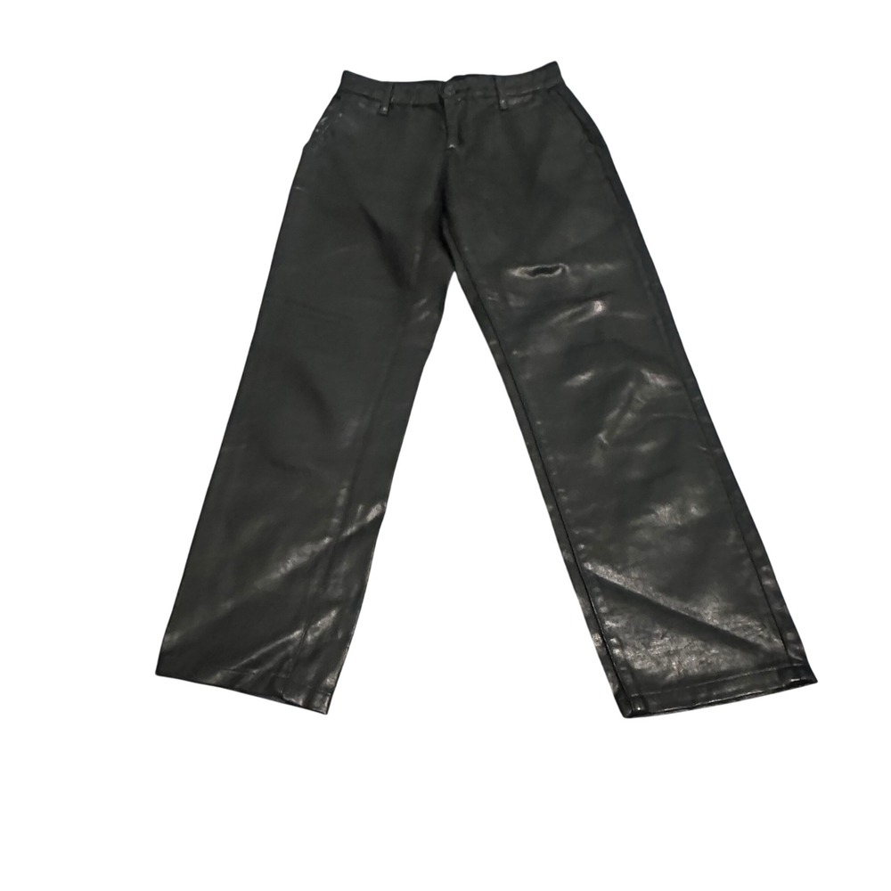 AG Adriano Goldschmied The Caden Tailored Trousers Faux Leather Black Size 24R